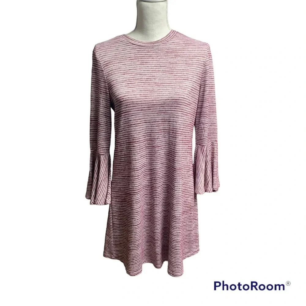 Speechless pink/white striped dress size M bell sleeves NWT